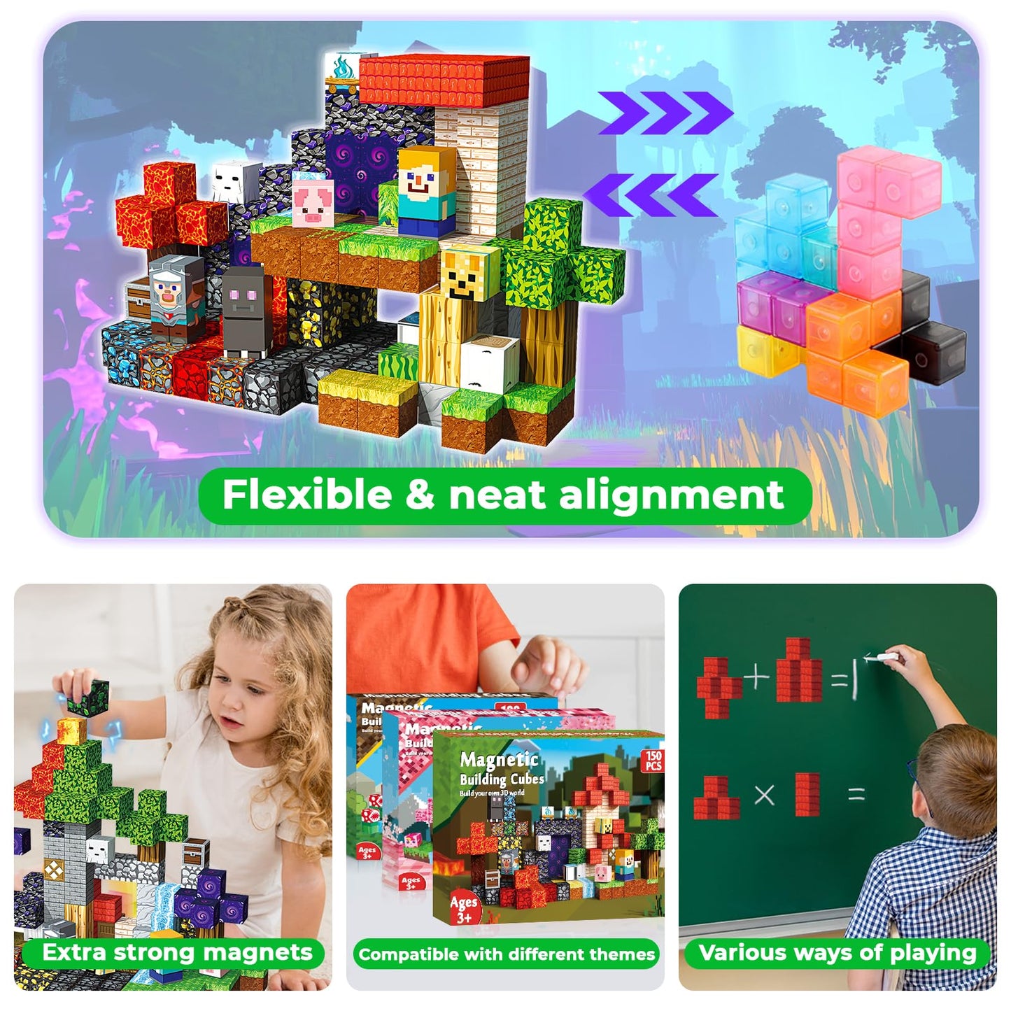 Magnetic Blocks - 150Pcs Magnetic Building Blocks Toys Forest Portal Magnetic Cubes - Magnetic Toys For Montessori Toddler Birth