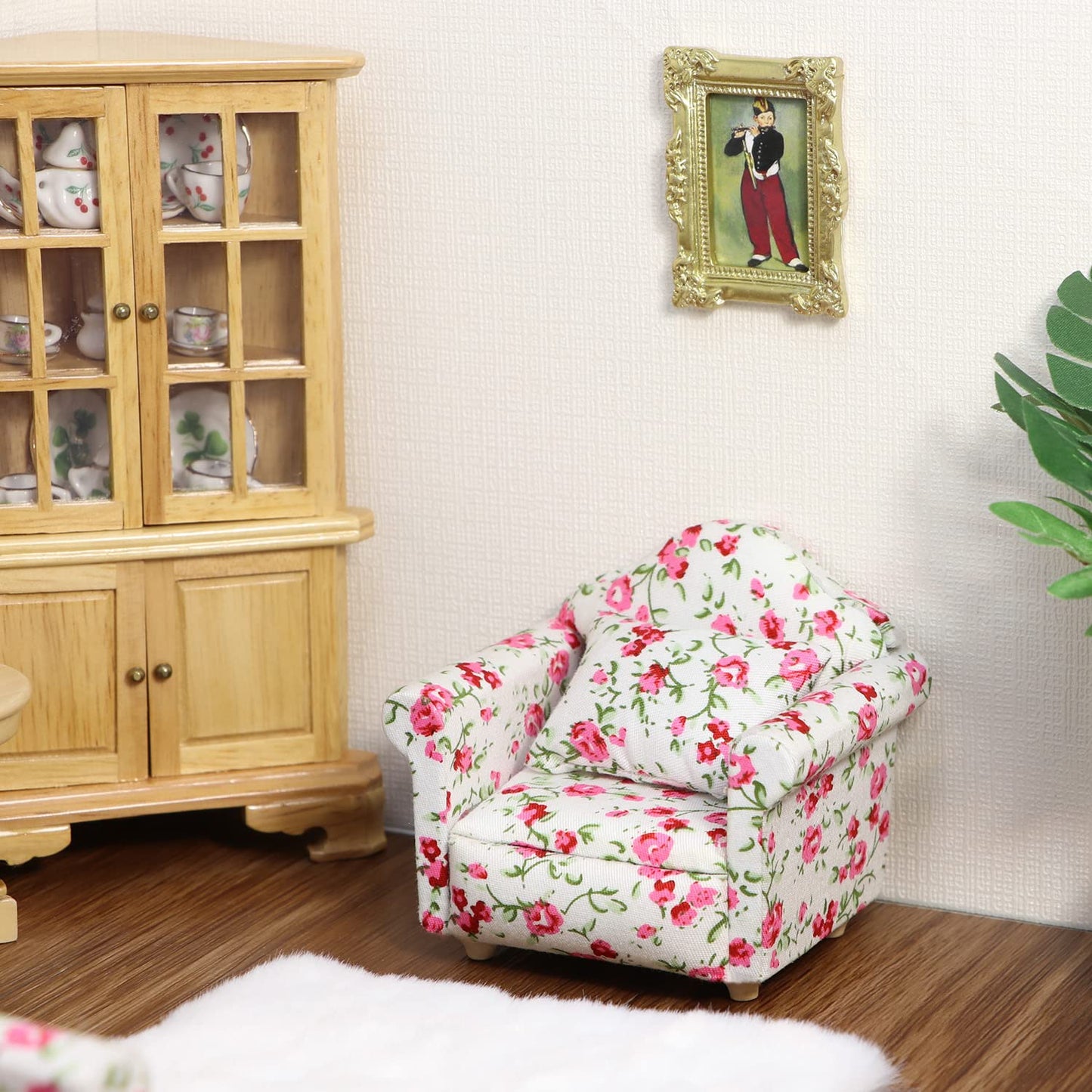 Dollhouse Couch With Pillow 1 12 Scale Miniature Sofa Arm Chair Living Room Furniture Wooden Fabric Frame Single Reading Chair A