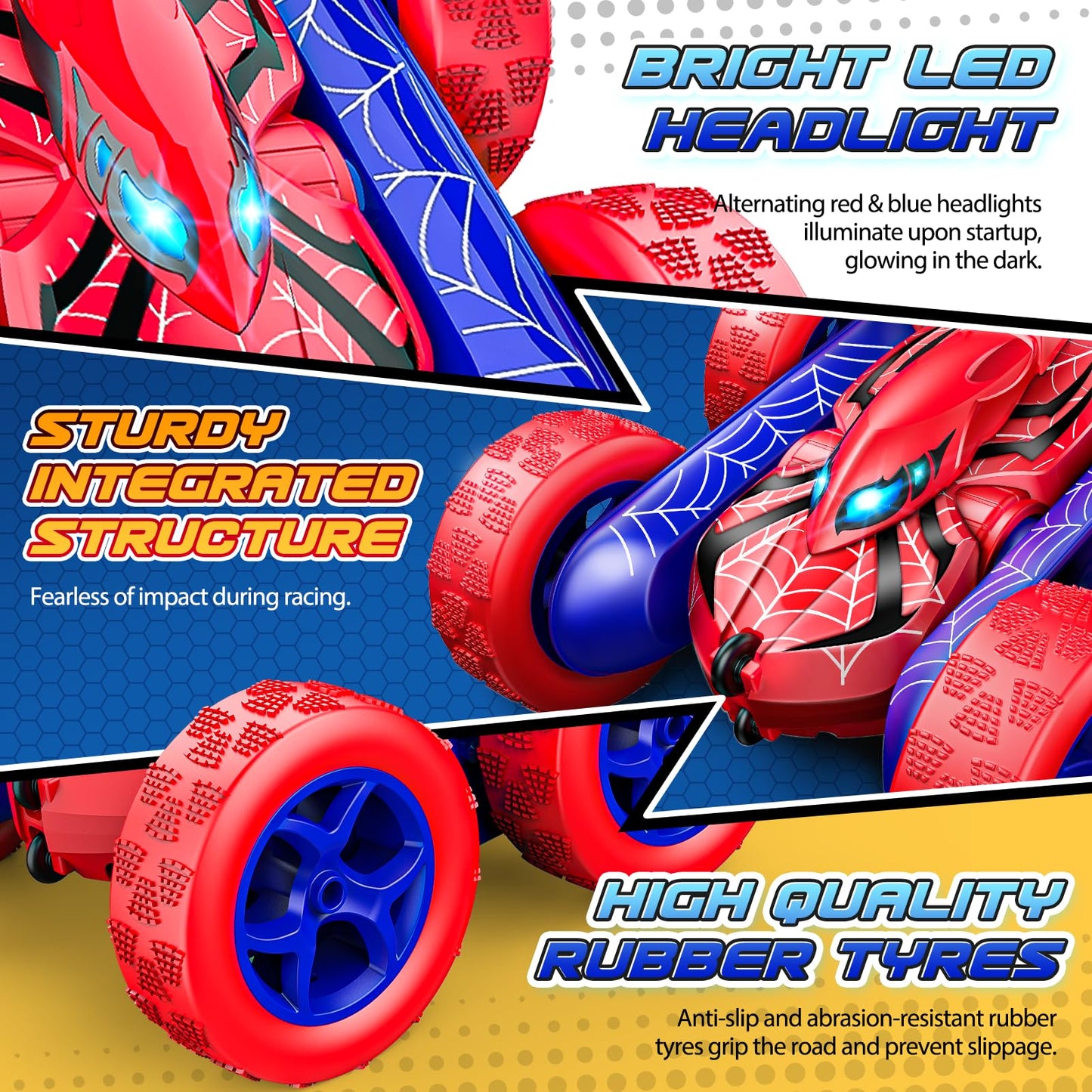 RC Car Toys for 3 4 5 6 7 8 9 10 Year Old Boys,Double Sided 360 Flip 4WD Remote Control Car 2.4GHz Electric Rechargeable Toys fo