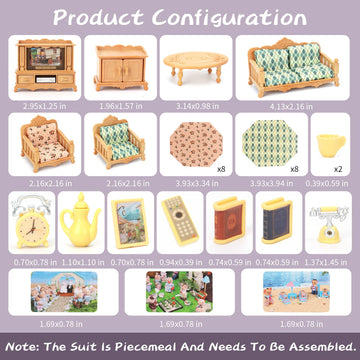 Dollhouse Furniture Set For Kids Toys Miniature Doll House Accessories Pretend Play Toys For Boys Girls & Toddlers Age 3+ With L