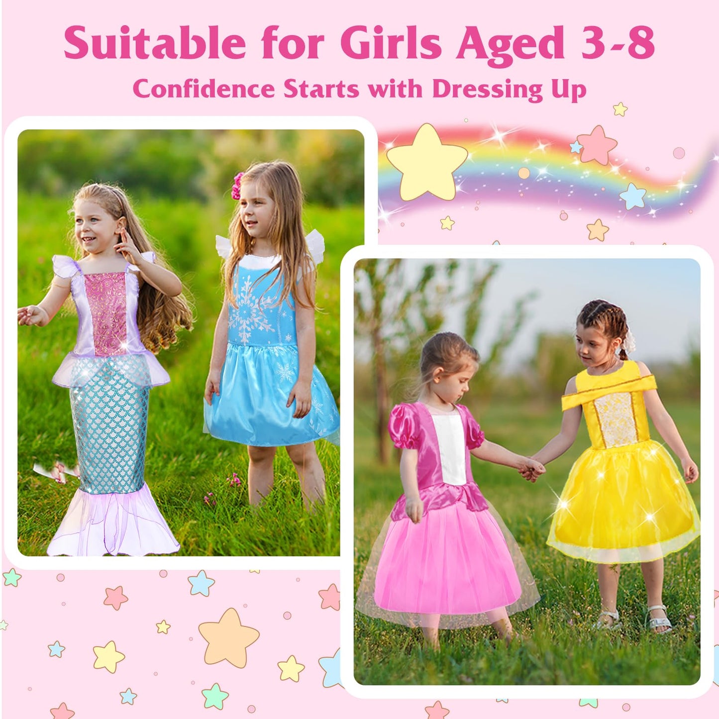 Princess Dresses For Girls, Princess Costume For Girls Age 3 4 5 6 7 8, Dress Up Clothes For Little Girls 3T-4T, 5T-6T, Gift For
