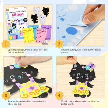 Vkpi 4 Pieces Cats Foam Art Crafts Gift Kit, Creative Make Your Own Kittens, Cartoon Foam Paper Craft Projects For Kids Ages 4+