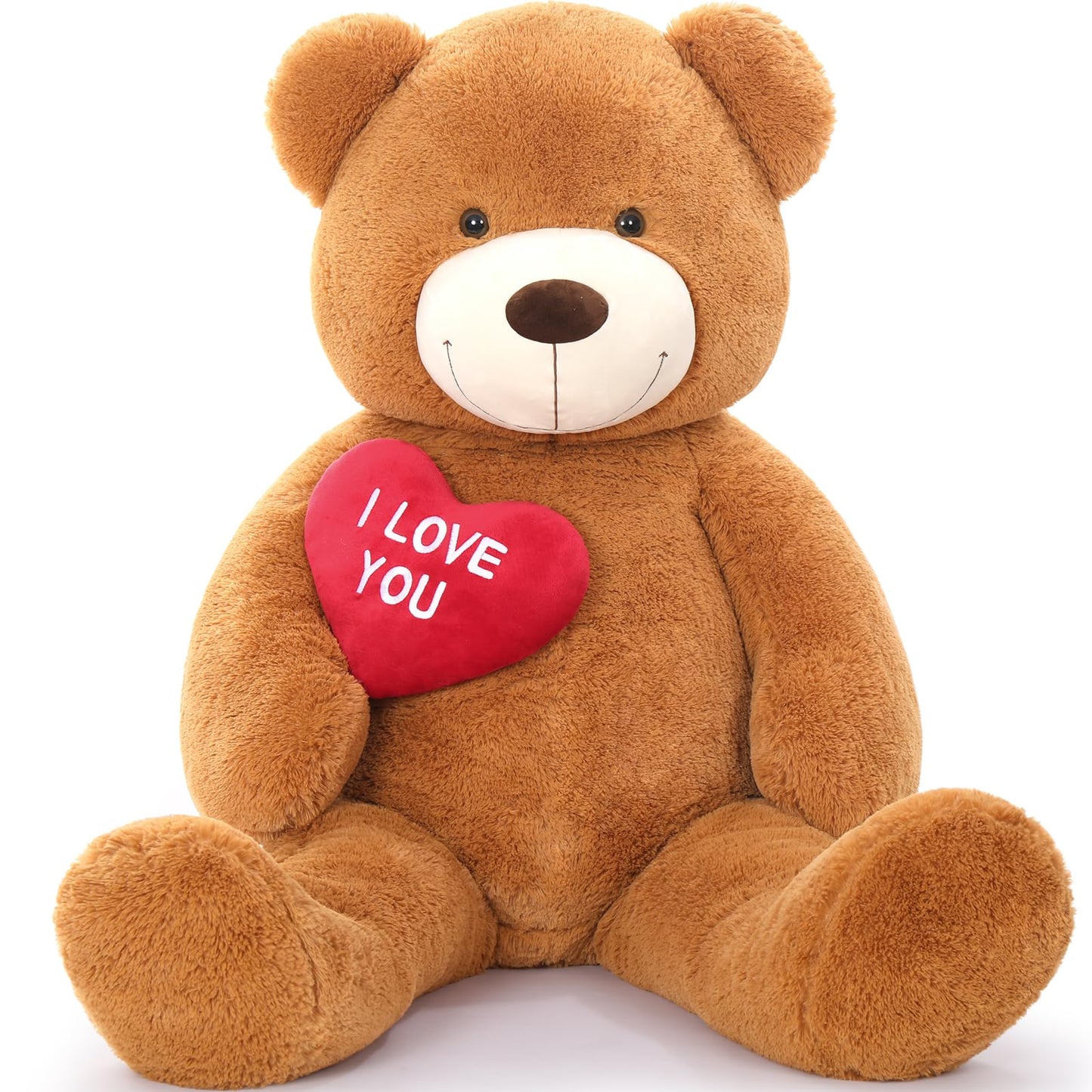 Maogolan Big Teddy Bear 4.3Ft Stuffed Animal, I Love You Red Heart Giant Teddy Bear Plush Toy, Large Stuffed Animal Gift For Girlfriend, Boyfriend, Kids,Dark Brown