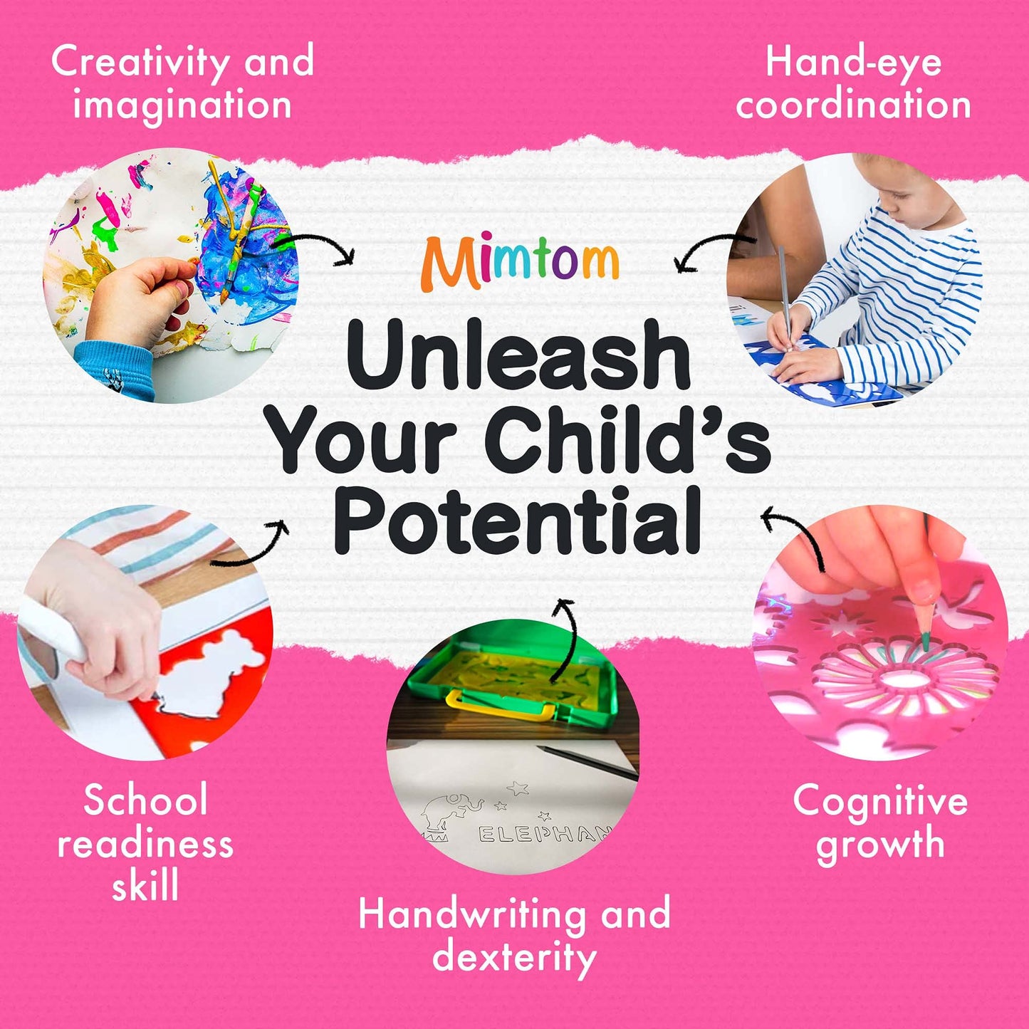 Mimtom Drawing Stencil Kit for Kids, 51 PC Art Set with 270+ Shapes, Sketch Pad, and Colored Pencils for Childs DIY Arts and Cr