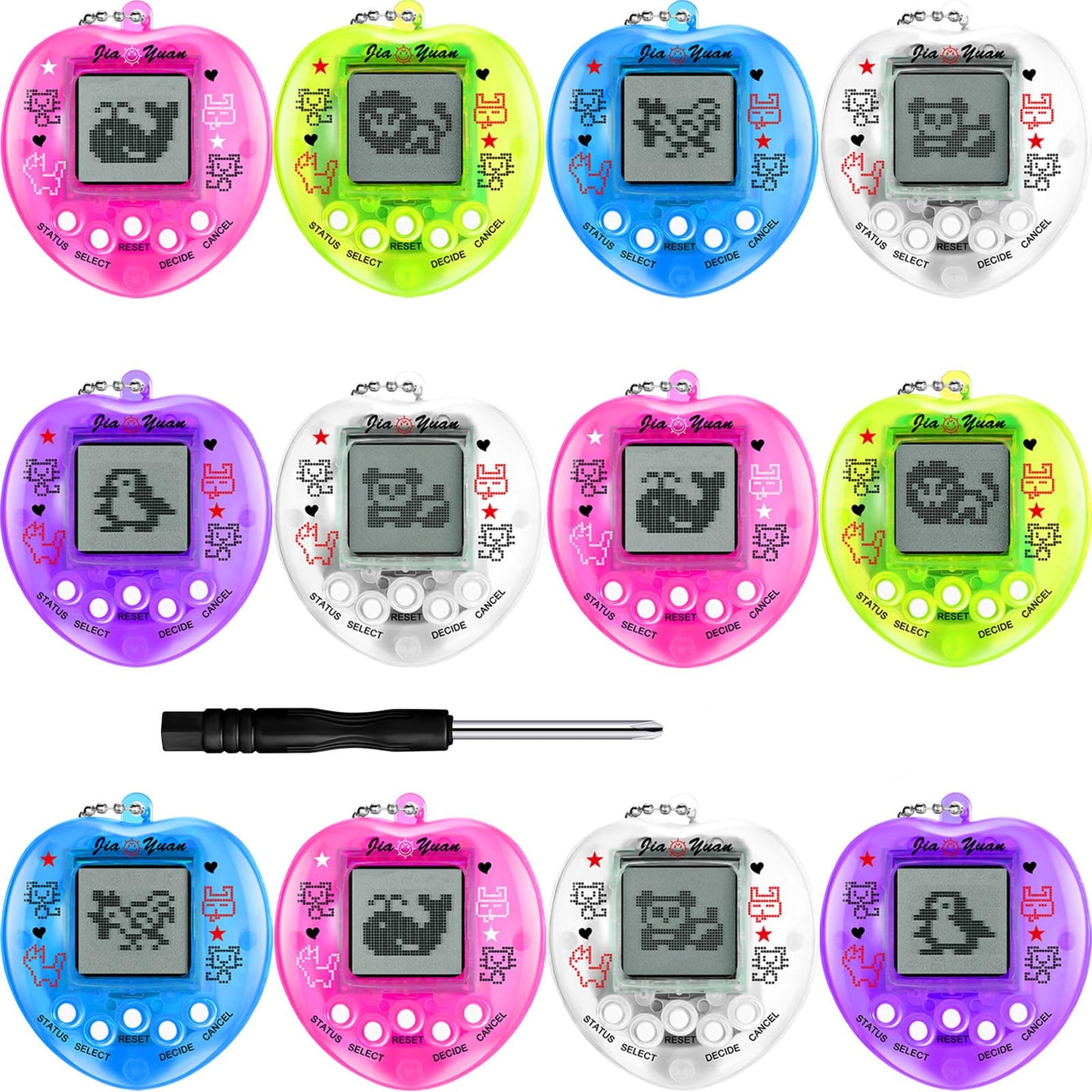 Sosation 12 Pcs Virtual Pets Keychain Egg Fillings for Kids 168 Electronic Digital Pet Easter Retro Handheld Game Machine 90s To