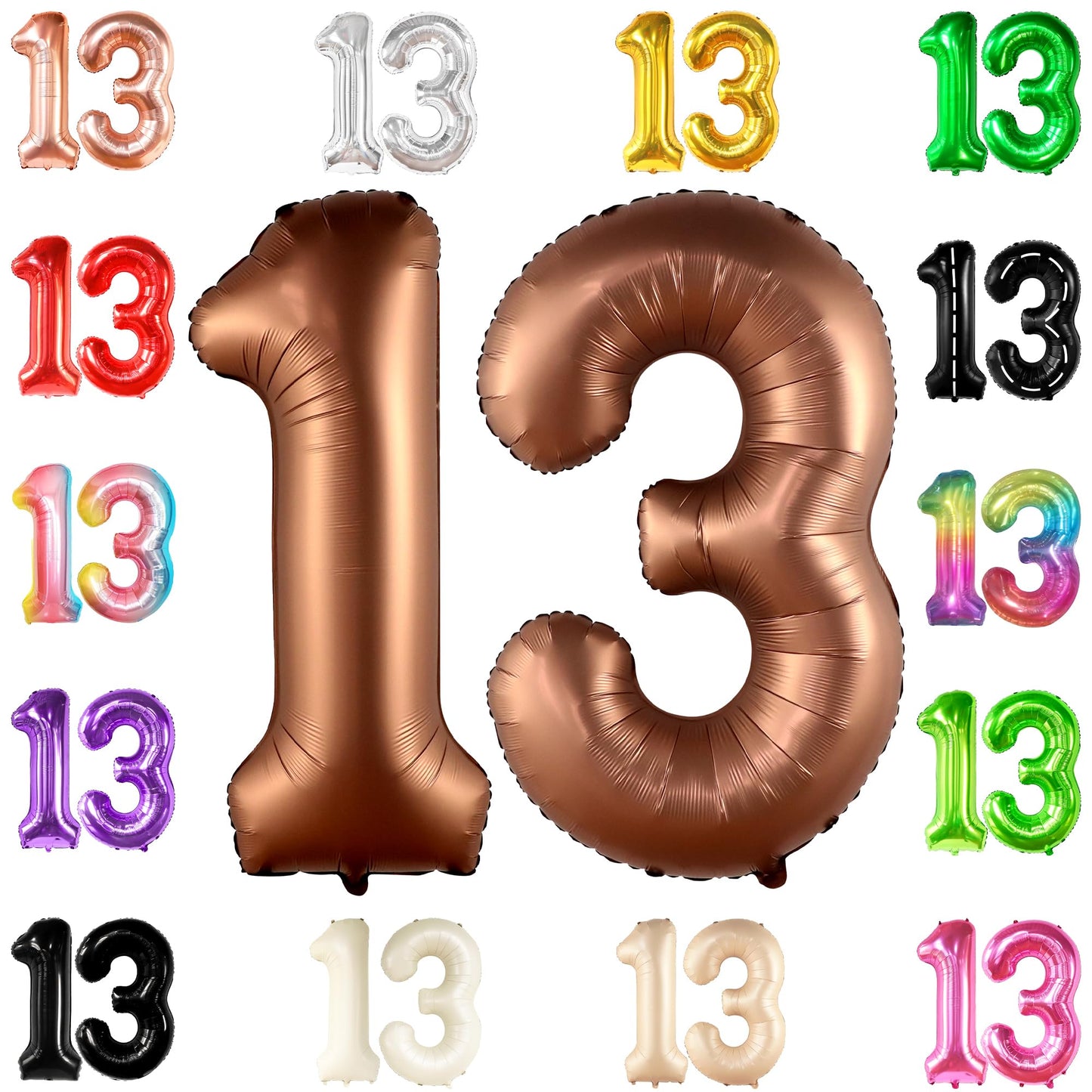 Katchon, Coffee Brown 13 Balloon Numbers - Giant, 40 Inch | Steer Balloons, Number 13 Balloons, 13Th Birthday Decorations For Girls | Safari Number Foil Balloons | 13Th Birthday Decorations For Boys