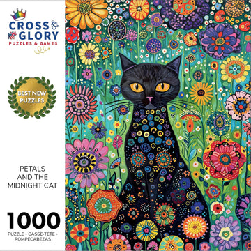 Cross & Glory - Petals And The Midnight Cat - 1000 Piece Jigsaw Puzzle For Adults | Satin-Finish | Vibrant Garden & Cat Theme | Challenging & Artistic Puzzle Game