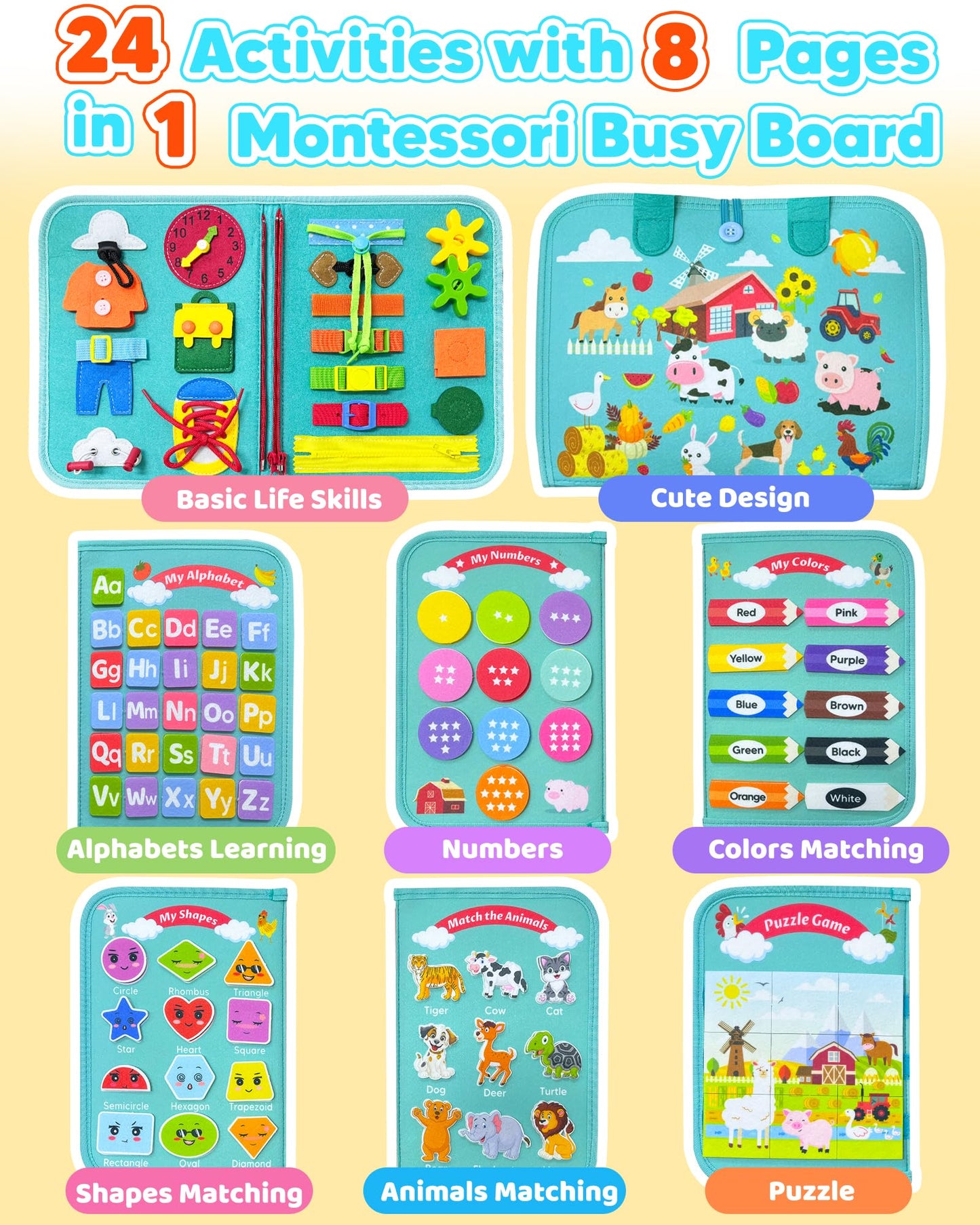 Walenty Toddler Busy Board Montessori Toys For 1 2 3 4 Year Old Boy Girl Birthday Gifts, Busy Book Sensory Learning Toys For Tod