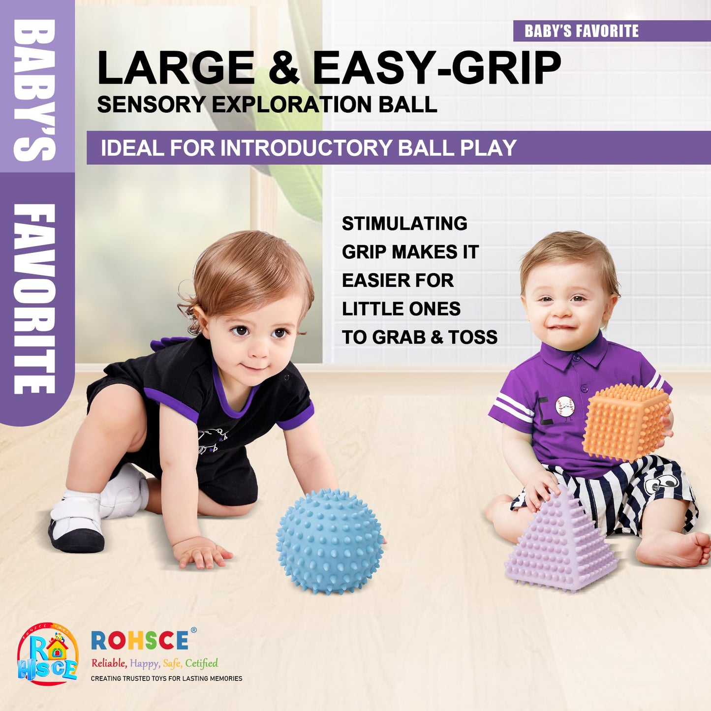 Rohsce Soft Spiky Sensory Balls - No Hole Wheat Straw Soft Toys For Toddlers 1-3 Multicolor Bath Gifts Montessori Toys Baby Ball