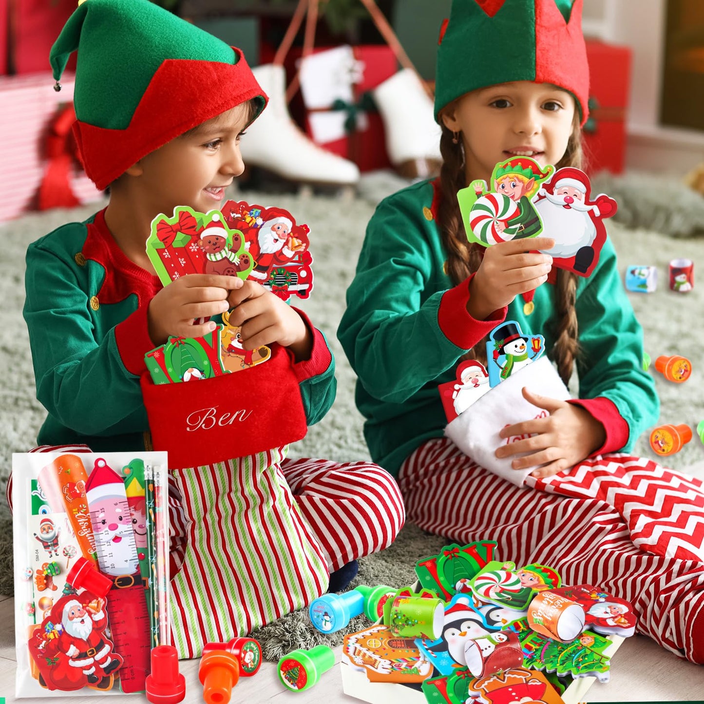 BenLouis Christmas School Stationery Set Party Favors Xmas Classroom Gift Prizes Bulk for Students Kids Holiday Stockings Pinata