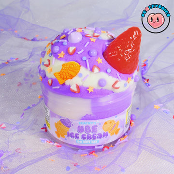 Peachybbies Ube Ice Cream Cloud Slime - Made in USA enhanced 100% Authentic 7 oz Scented for Kids ASMR Slime Charms Fidget Toys