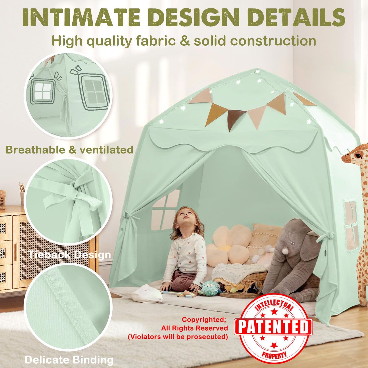 Extra Large Toddler Bed Tent & Kids Play Tent Bed Tent With Flags & Star Lights, Portable & Foldable Teepee, Bed Canopy For Boys