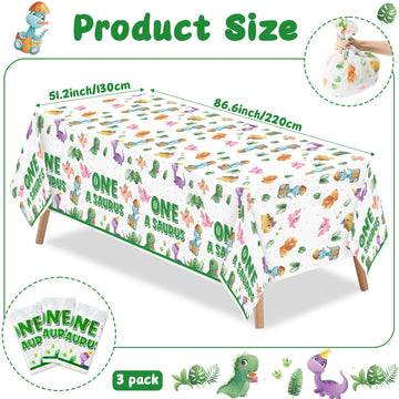 Dinosaur 1st Birthday Party Tablecloths - 3Pcs One A Saurus Party Table Cover Decorations, Dinosaur Themed Rectangular Plastic D