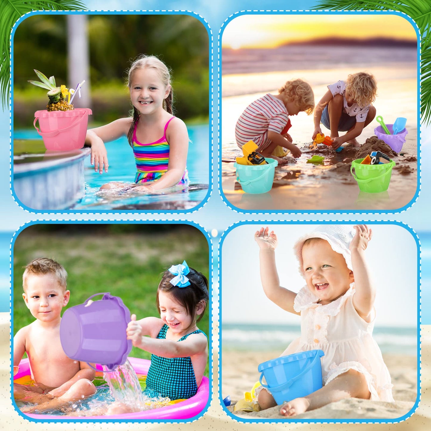 Lenwen 14 Pcs 5.51 Inch Water Bucket for Kids Mini Sand Buckets Plastic Small Bucket with Handles Bright Colored Toy Sand Pail f