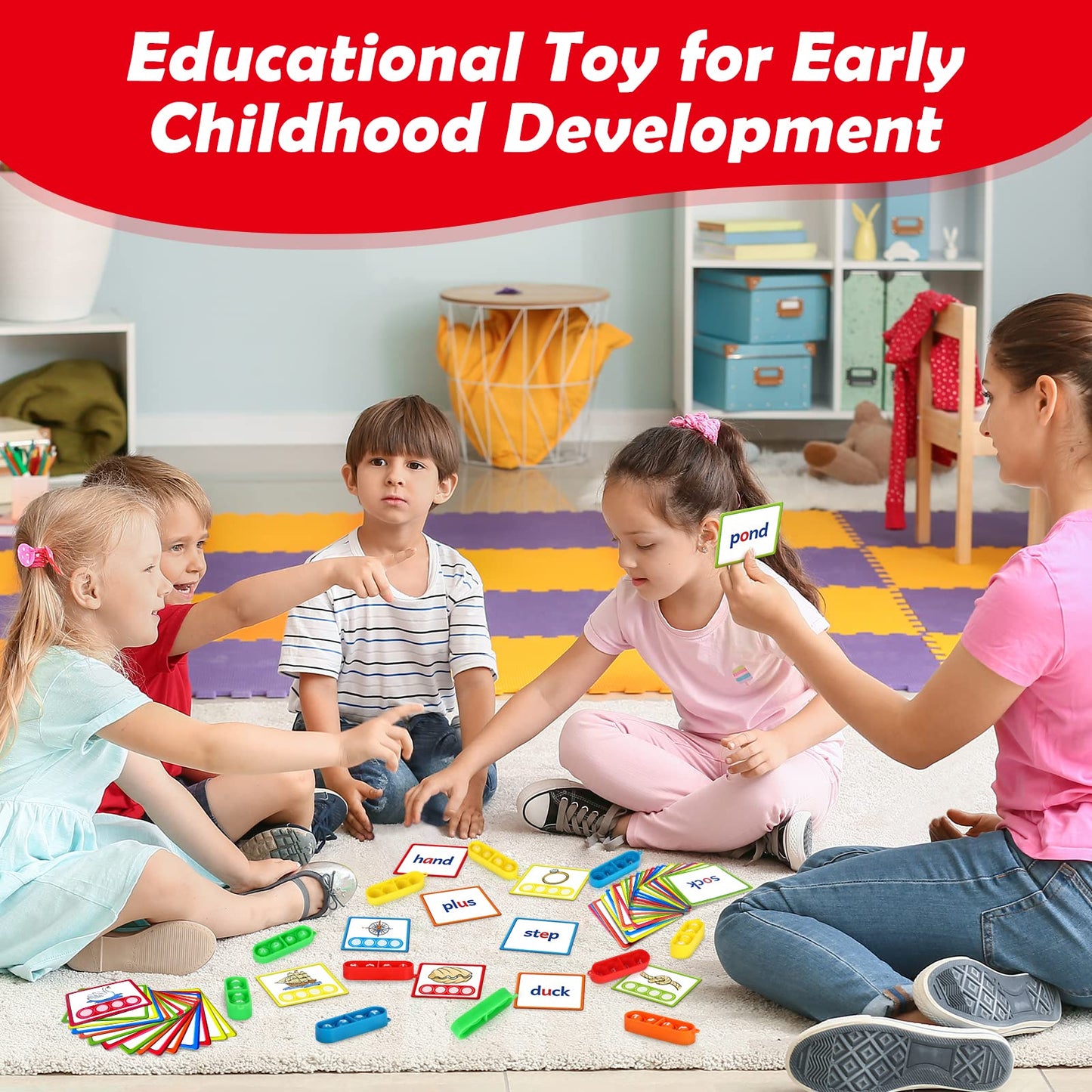 Aizweb CVCC & CCVC Word Game - Phonics Flash Cards for Preschool & Kindergarten, Montessori Spelling Toy, Special Education Supplies