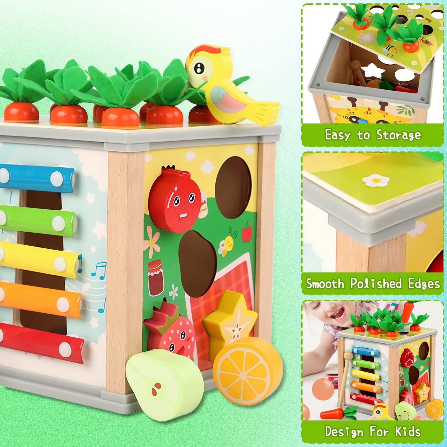 Mingnor Wooden Activity Cube Toddler Toys, 6 In 1 Montessori Toys For 12+ Months Babies, Education Learning Baby Toys With Xylop