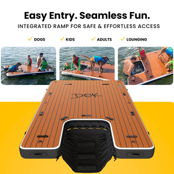 DOK Inflatable Dock Platform - 8' x 5' Non-Slip EVA Foam, Black, Military Grade, Water Ramp for Pool, Dock & Lake Access