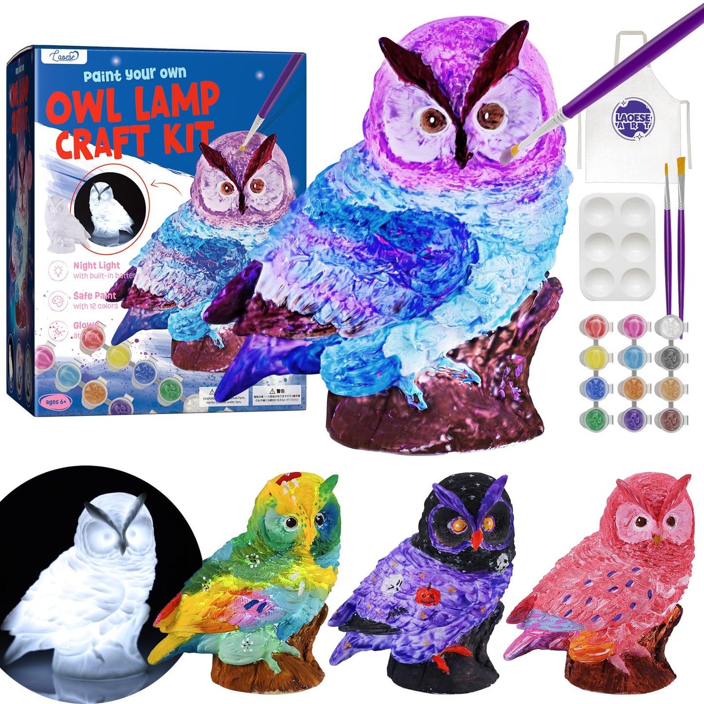 Laoese Paint Your Own Owl Lamp Kit, Art Supplies Arts & Crafts Kit, Painting Kit For Kids 6-12, Arts And Crafts For Kids Ages 8-