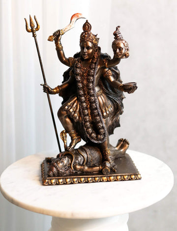 Ebros Gift Hindu Goddess Kali Statue, Medium Bronze Patina Hand Painted Resin Figurine, Altar Decor, Trampling Over Lord Shiva