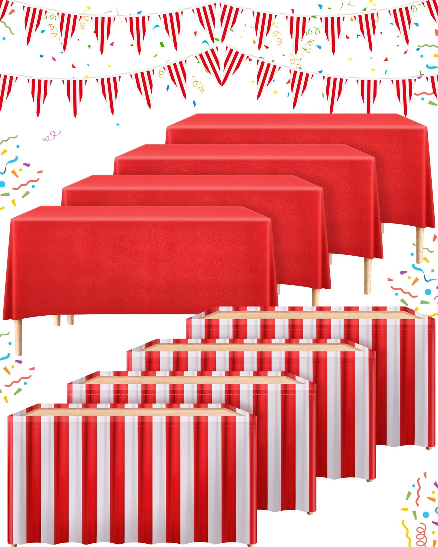 10 Pieces Carnival Theme Party Decors Carnival Table Skirts Carnival Circus Theme Tablecloths Red White Striped Pennant Banners