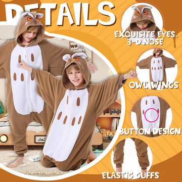 Canasour Kids Owl Onesie Christmas Halloween Costumes Anime Cosplay Animal One Piece Pajamas 10-12 Years Girls(10-12 Years, Owl Brown)