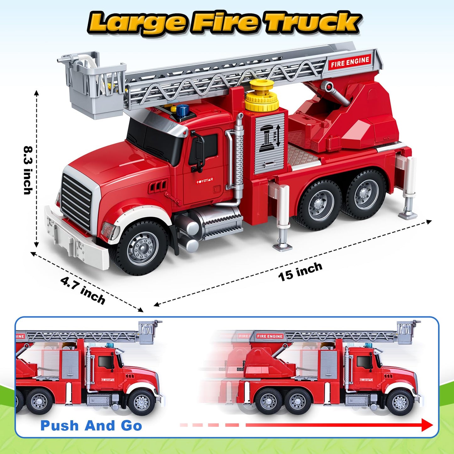 Kids Toys for 3 4 5 6 7 8 Years Old Boys, 15'' Large Fire Truck Toy, Friction Powered Fire Rescue Truck Vehicle Toy with Lights