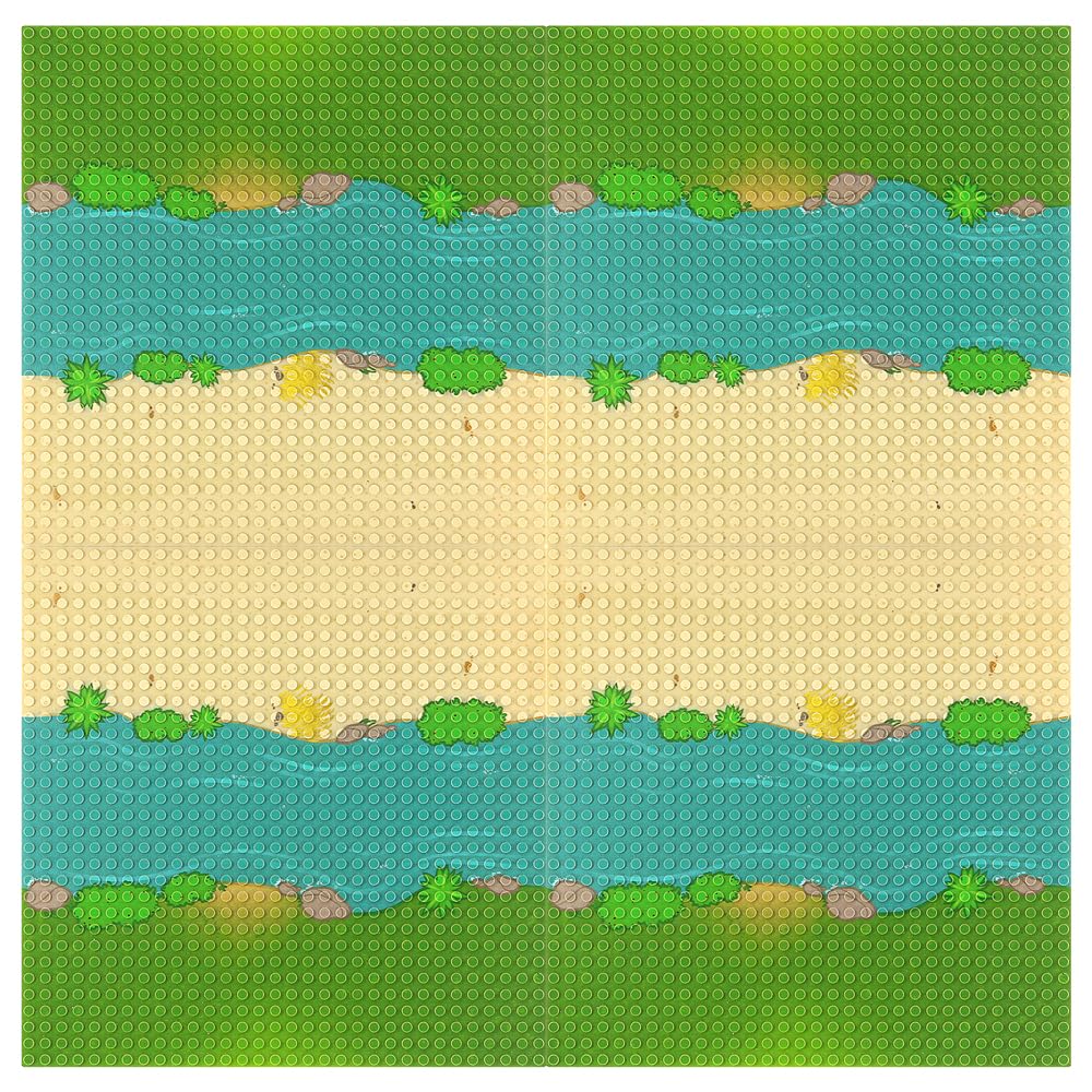 Feleph Classic Baseplate With River And Grassland Pattern, 10 X 10 Inches Base Plates For Building Blocks Mat Compatible With Major Brands (Straight 4 Pieces)