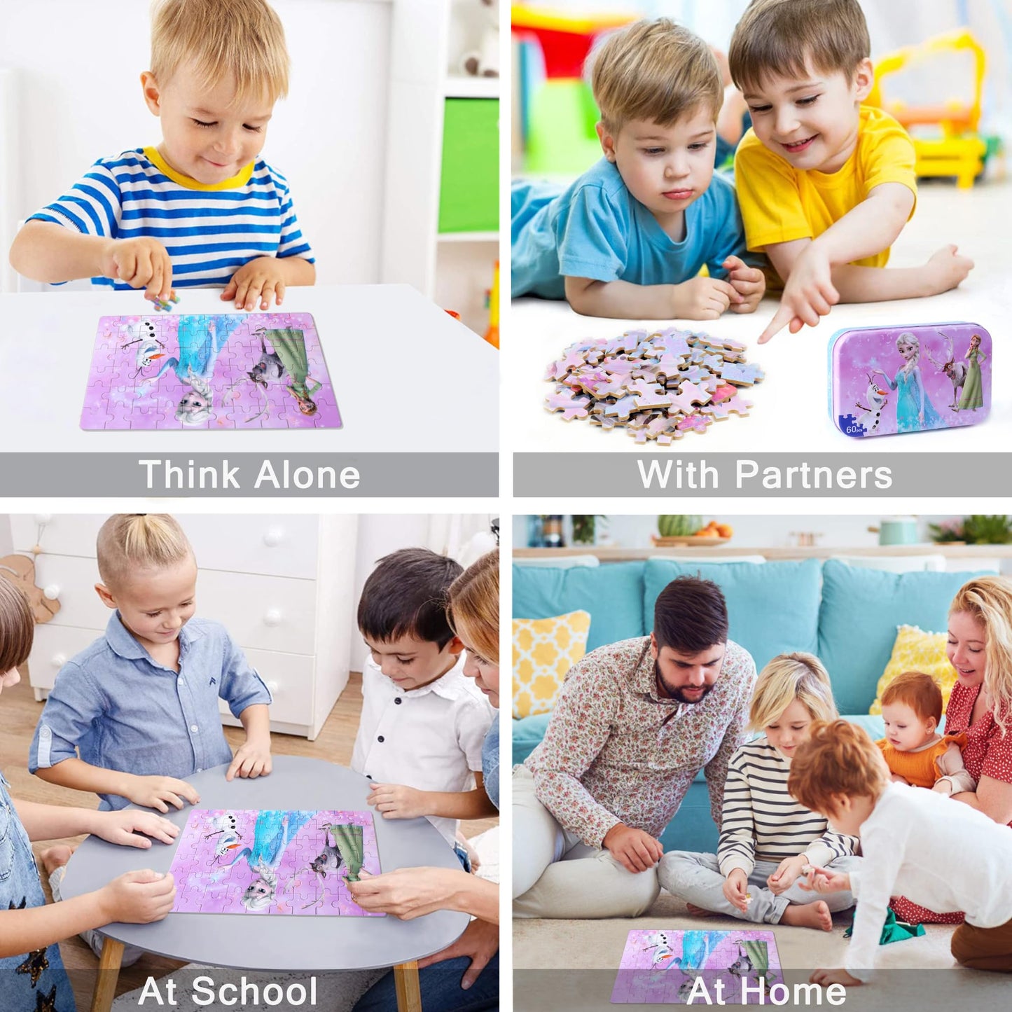 Lelemon Pretty Girl Puzzles For Kids Ages 4-8, 60 Piece Snowman Puzzles For Kids Ages 3-5,Children Jigsaw Puzzles Kids Puzzles In A Metal Box,Educational Learning Puzzle Toys For Girls And Boys