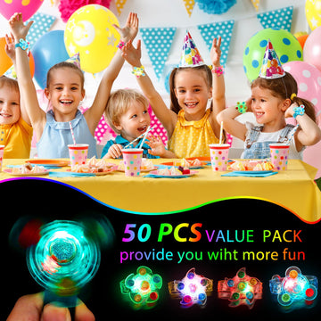 30PCS Spinner Bracelets Light Up Party Favors For Kids 4-8-12, Glow Bracelet Glow in The Dark Party Supplies Light Up Toys, Clas