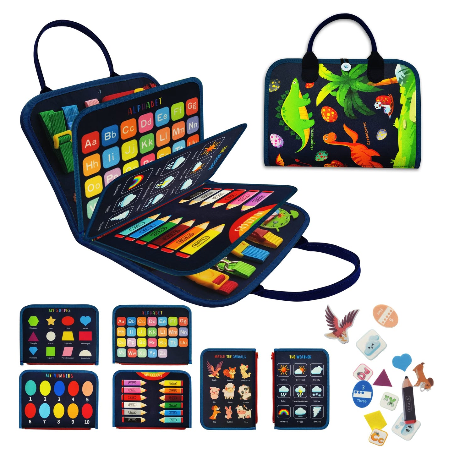 Learntoy Busy Board - Dinosaur Montessori Toys For 3 4 5 Year Old - Sensory Toys For Autistic Children - Toddler Travel Toys - Busy Book For Toddlers Activities As Boys Girls Gift