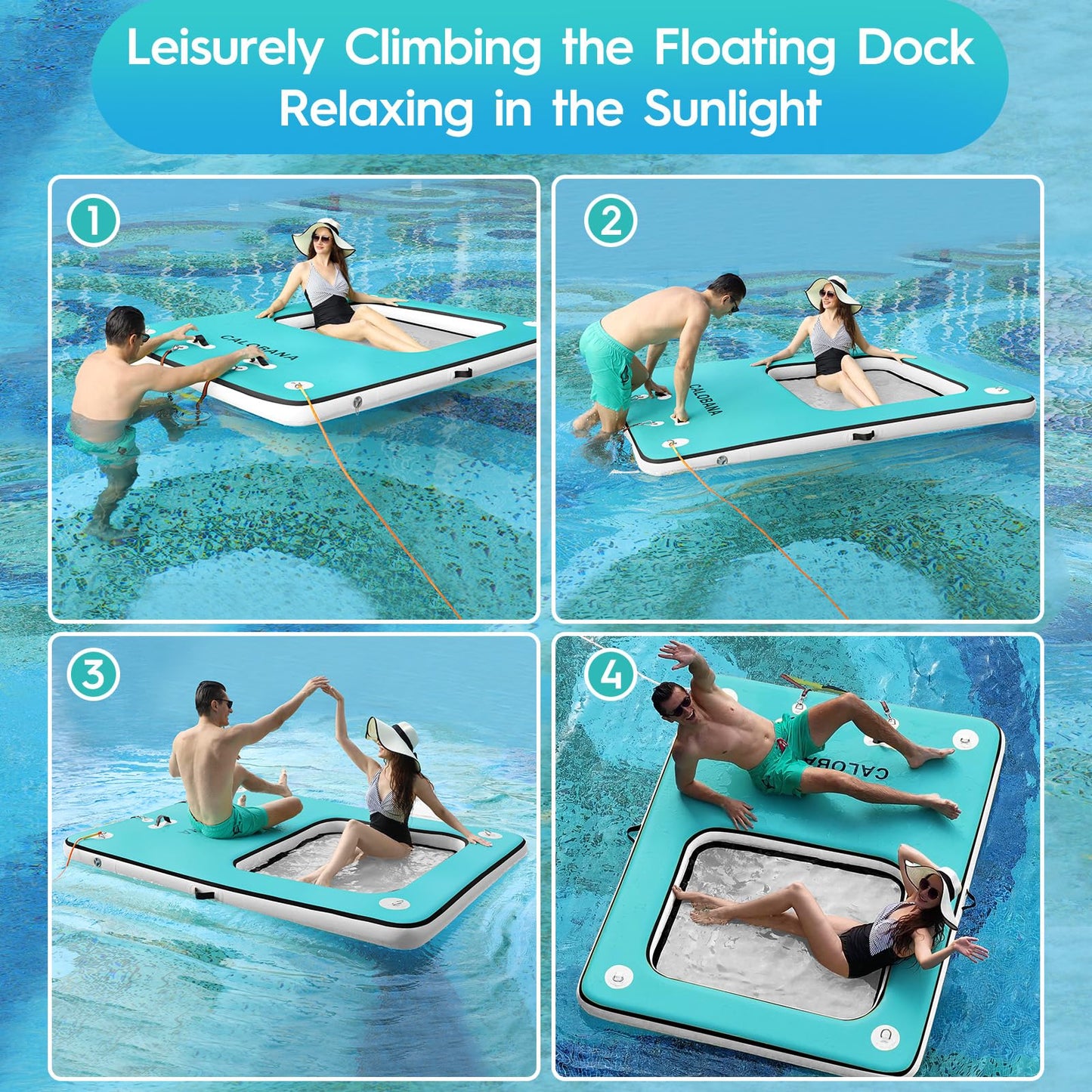 CALOBANA Inflatable Floating Dock, Lake Floats for Adults Floating Raft Air Water Platform with Detachable Ladder for Lake Boats