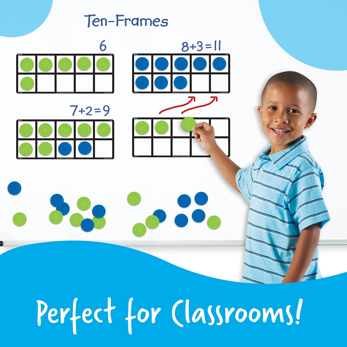 Learning Resources Giant Magnetic Ten Frame Set, Set Of 4, Ages 5+, Classroom Math Set, Magnetic Whiteboard Set, Classroom Demonstration