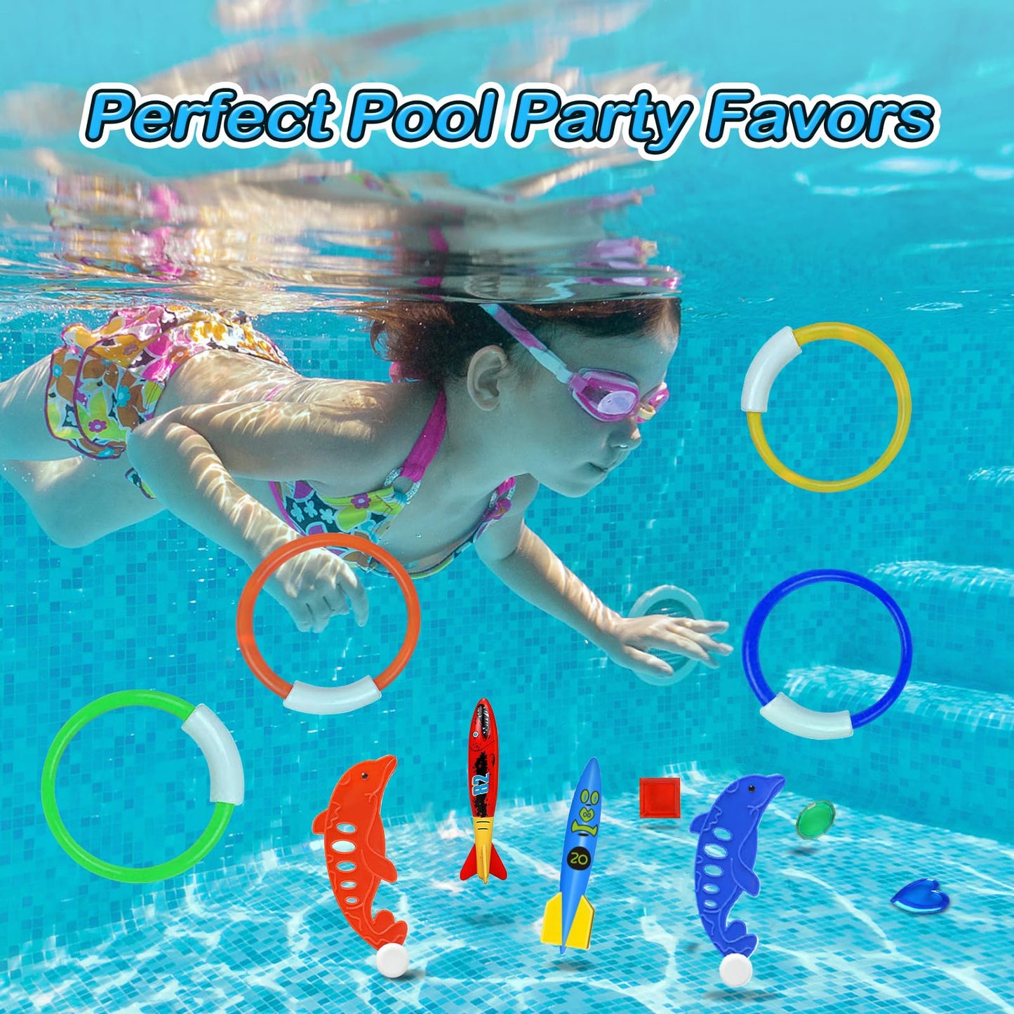 Jasonwell Pool Diving Toys Games - 25Pcs Swimming Pool Toys With Dive Sticks And Rings Underwater Treasures Torpedo Bandits Fish Toys Etc Fun Water Swim Toys For Boys Girls Adults Kids Teens