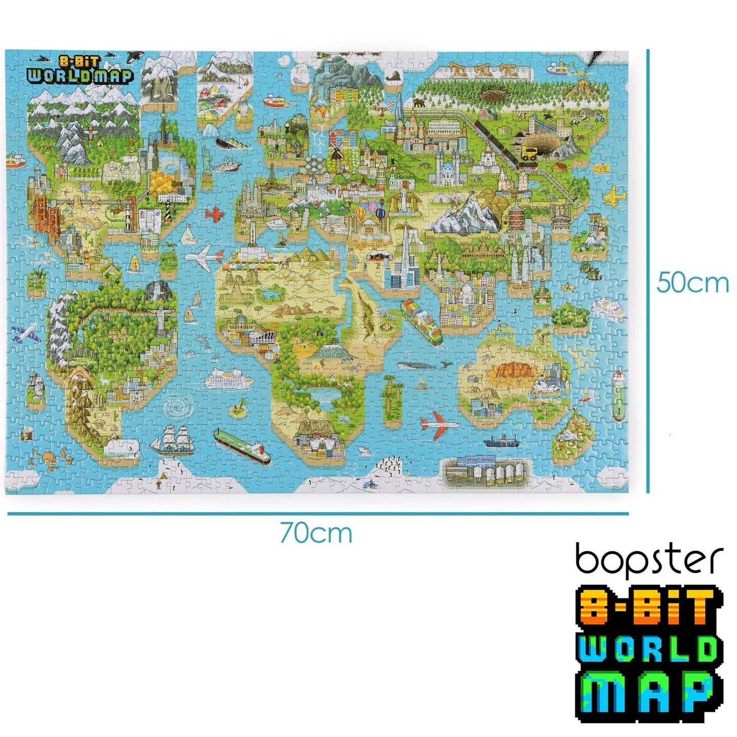 1000 Piece Puzzle - World Map mature-themed Puzzles Retro Gaming Style 8-bit Jigsaw Puzzles 1000 Pieces for mature-themeds and Kids with 50 Famous People to Find! Made Using 100% Recycled Cardboard - by bopster