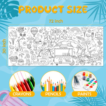OHOME Summer Giant Coloring Poster/Tablecloth - Summer Decorations - 30 x 72 Inches Jumbo Paper Coloring Banner - Kids Crafts Gi