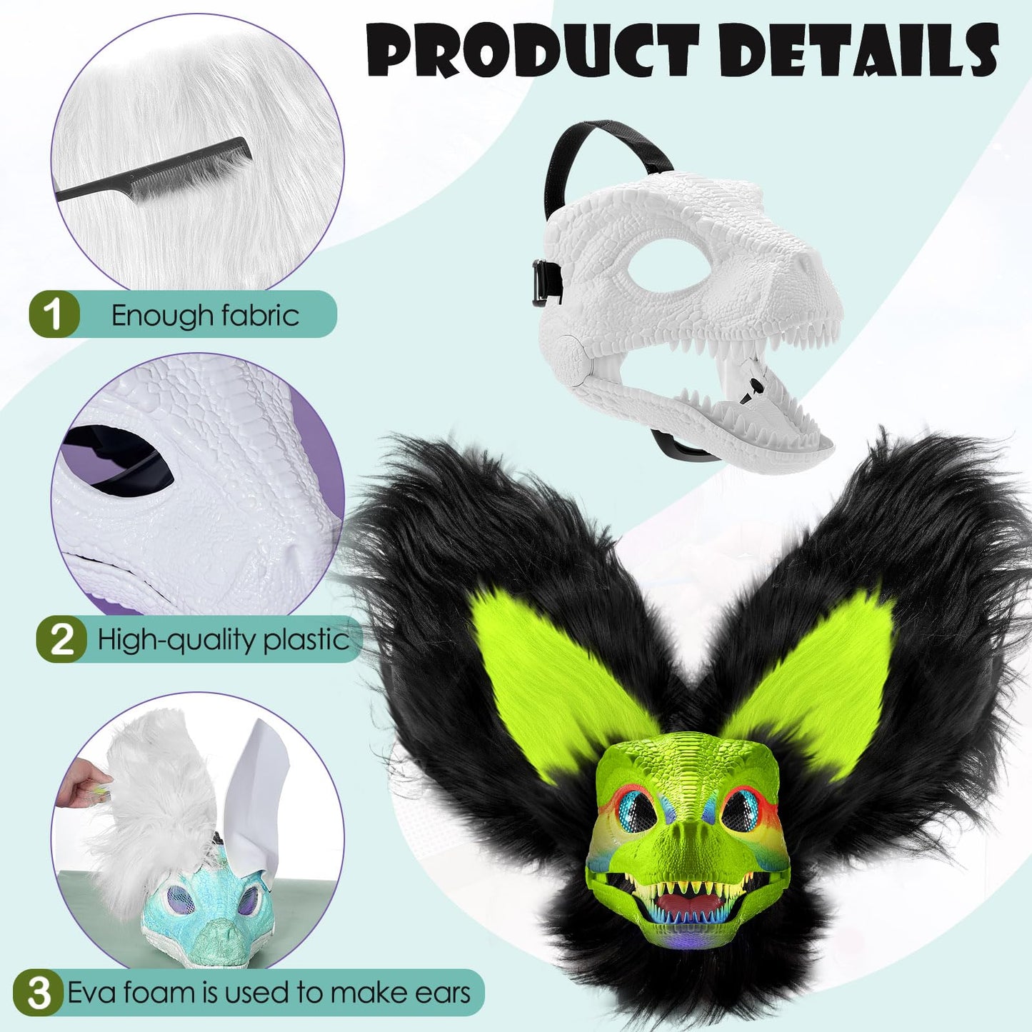 Seenelling 13 Pcs Diy Dino Mask Kit Hard Plastic Dinosaur Mask Furry Therian Dino Costume Kit Animal Dinosaur Party Costume(Natu