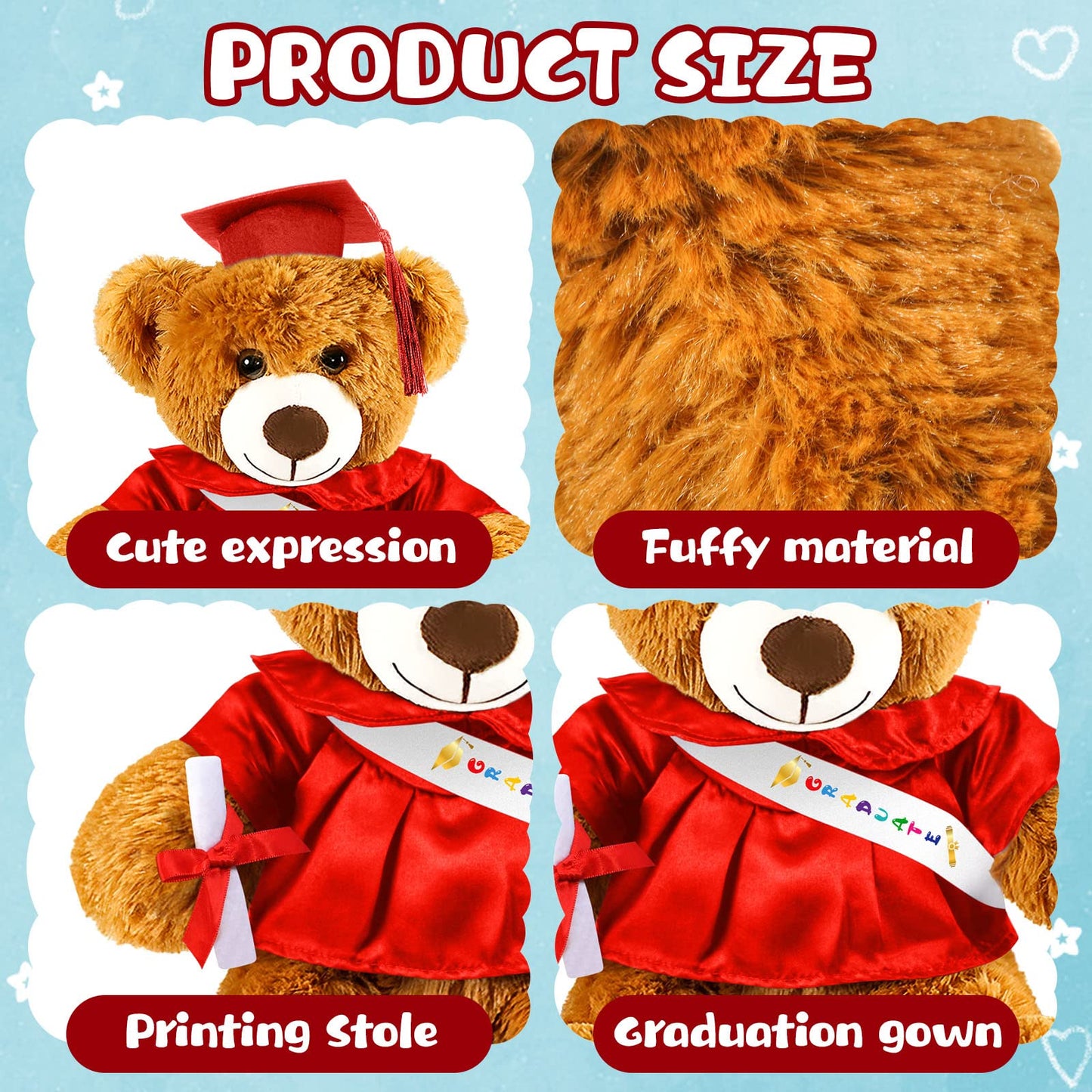 Sotiff 2 Pcs Graduation Bear Plush Stuffed Toy Bear Graduation Gifts Doll Stuffed with Grad Cap for Preschool Kindergarten Colle