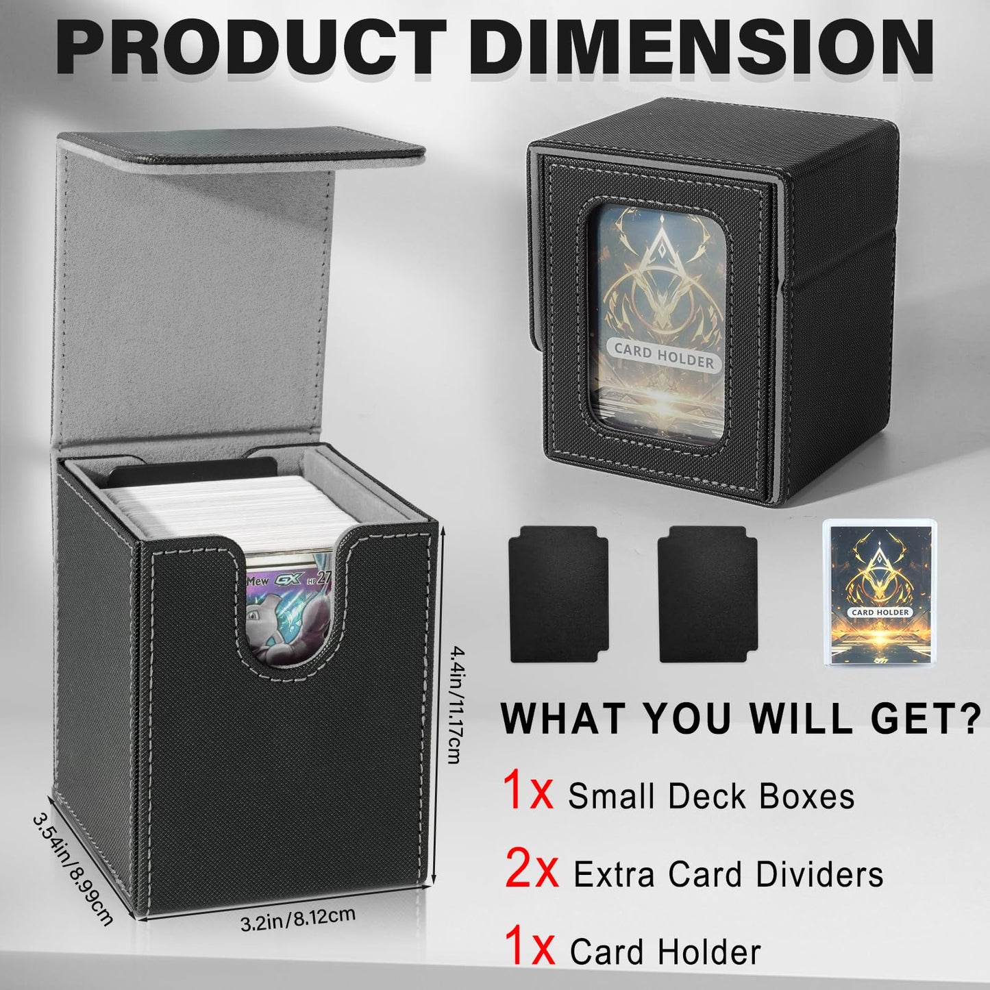Jaffzora Card Deck Box For Mtg Commander, Magnetic Card Display Case, Tcg Card Storage Box, Holds 100 Double-Sleeved Cards, Blac