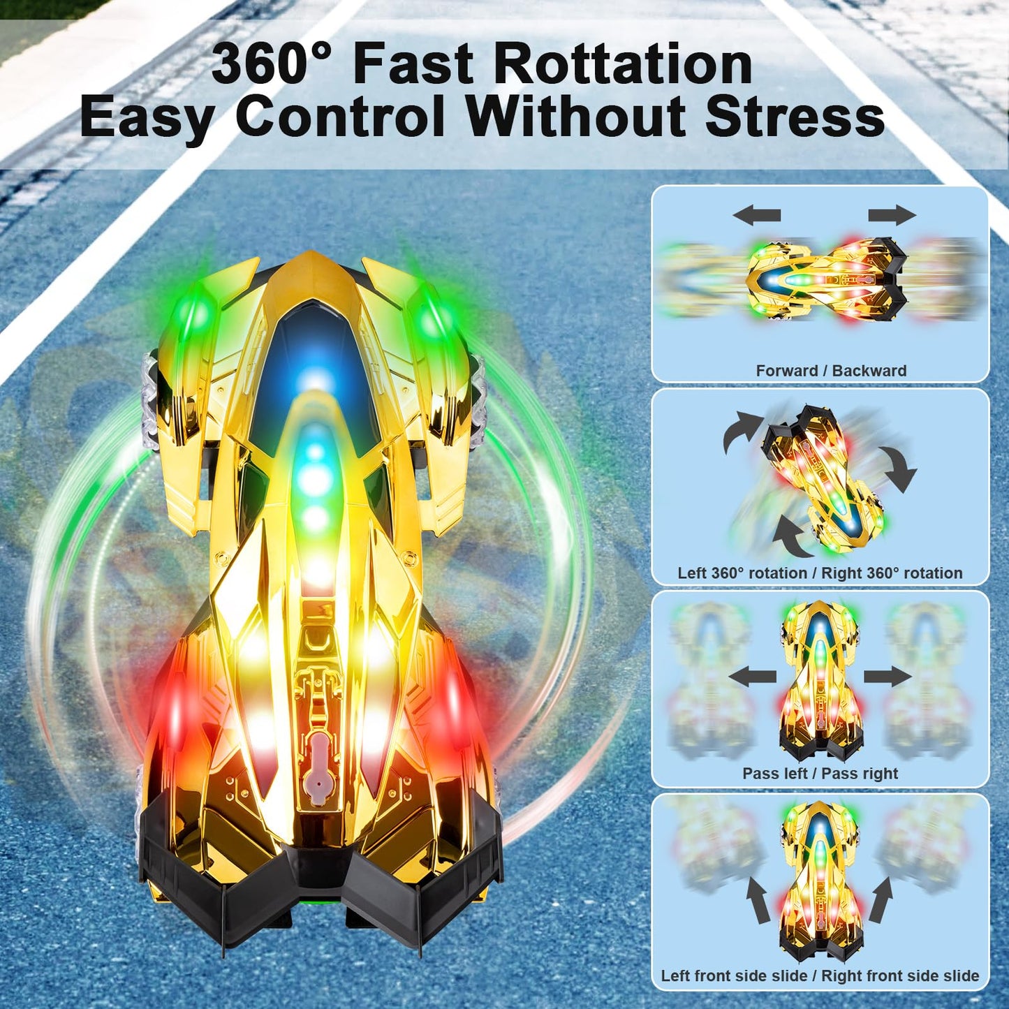 Lamborghini Remote Control Car Toy for Boys Age 8-12 , 1:12 Scale Gold Lambo Toy Car with 360Rotating Drifts Car Colorful Lights
