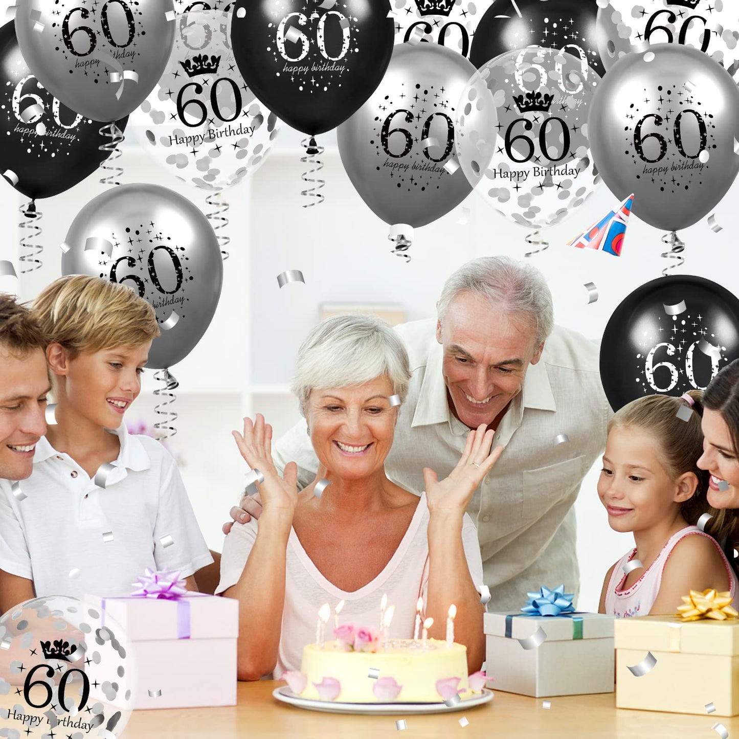 60Th Birthday Balloons Decorations 15Pcs Black Silver Happy 60Th Birthday Party Latex Confetti Balloons For Men Women 60Th Anniversary Happy Birthday Party Decor Supplies 12 Inches