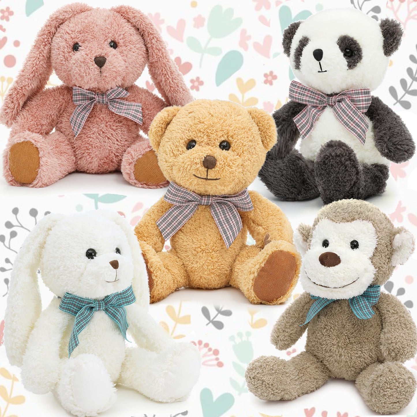 Maogolan 13 Inch Stuffed Animals Bulk Soft Teddy Bear Plush Toys Set For Kids Teens Girls - Brown Bear, Floppy Bunnies, Monkey,
