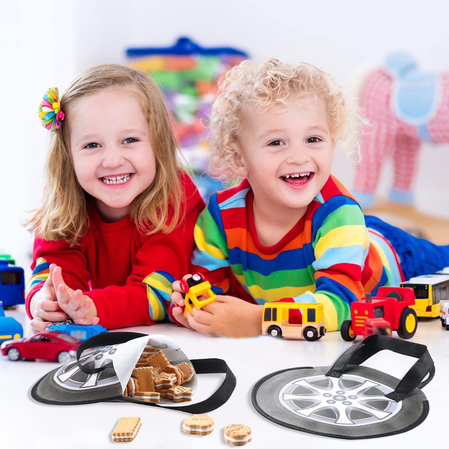 Silkfly 48 Pcs Racing Car Party Non Woven Tote Bags Race Car Wheel Bags with Handles Race Car Party Supplies for Candy Gifts Goo