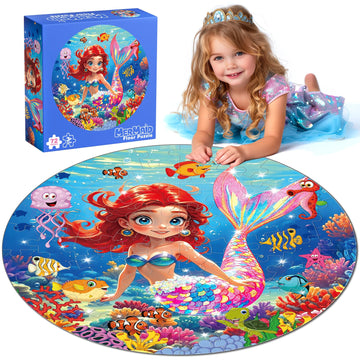 72 Pieces Shimmery Jumbo Mermaid Floor Puzzle For Girls 3-5 4-6 Age Floor Puzzles For Boys And Girls Large Round Floor Jigsaw Pu