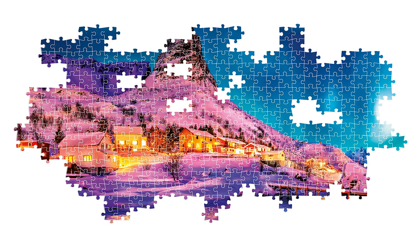 Clementoni Collection Panorama Colorful Night Over Lofoten Islands-1000 Pieces mature-themeds Panoramic Jigsaw Puzzle Made in Italy Multicoloured 39747