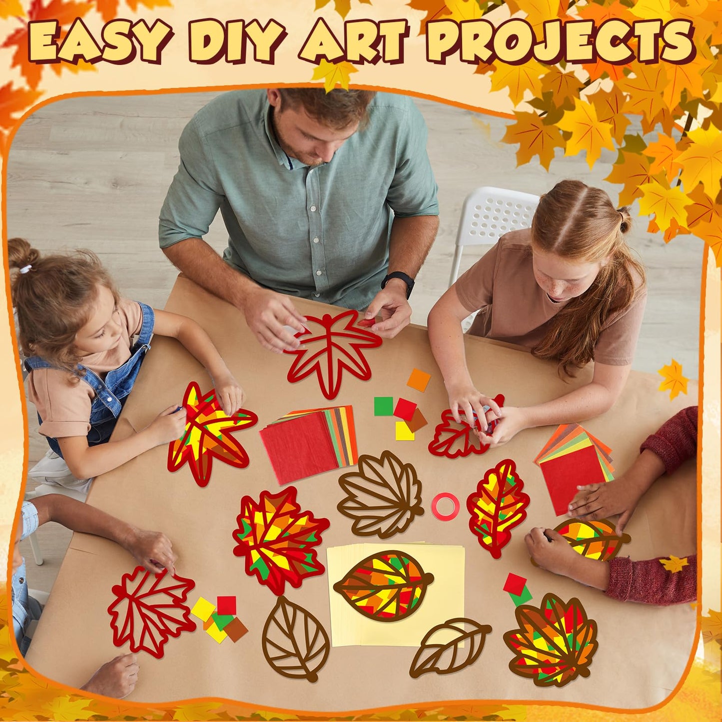 36 Set Fall Maple Leaves Suncatchers Crafts for Kids DIY Autumn Window Tissue Paper Crafts Kit Thanksgiving Maple Hanging Decor