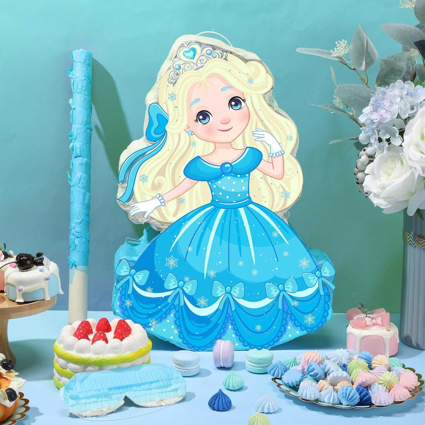 Threan Princess Piñata Girl Princess Party Piñata Set, Winter Party Piñata Princess Piñata Stick Blindfold Mask For Winter Princess Theme Girl Baby Birthday Party Supplies Decoration