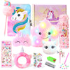 Unicorn Gifts for Girls, 10 PCS Unicorn Toys with Light Up Star Pillow Plush Diary DIY Water Bottle Kits for Birthday, Christmas
