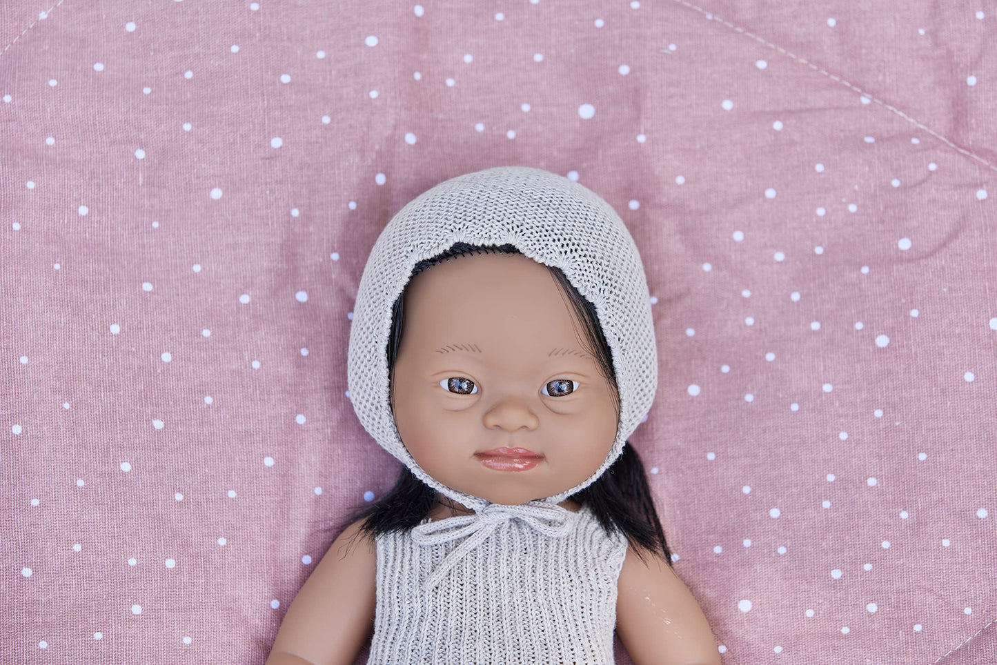Miniland Clothes For Dolls 15'' Knitted Outfit Rompers & Bonnet - Eco, Made In Spain, Quality, Role Play, Educational