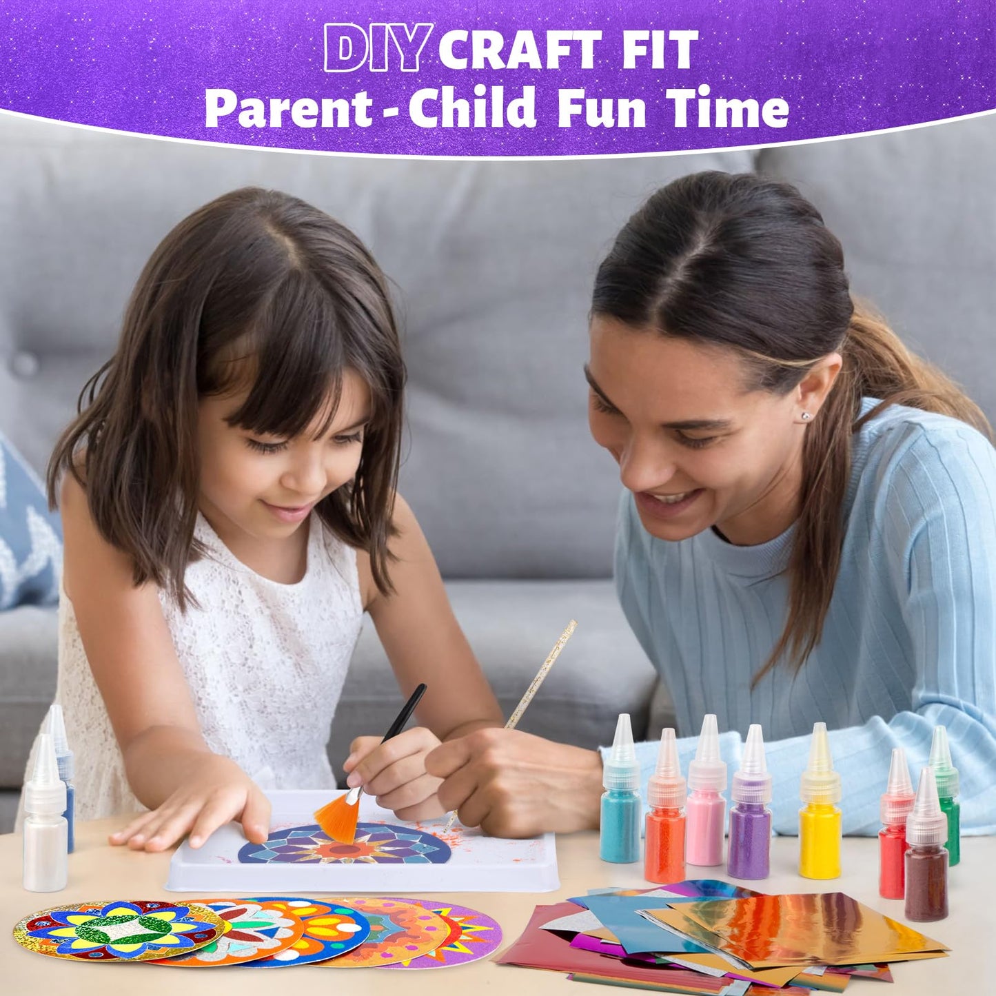 TENYEAH Foil Fun & Sand Art Kit for Kids, 2 in 1 Mandala Foil Arts and Sand Painting Pictures Coloring Kits, DIY Crafts Gifts fo