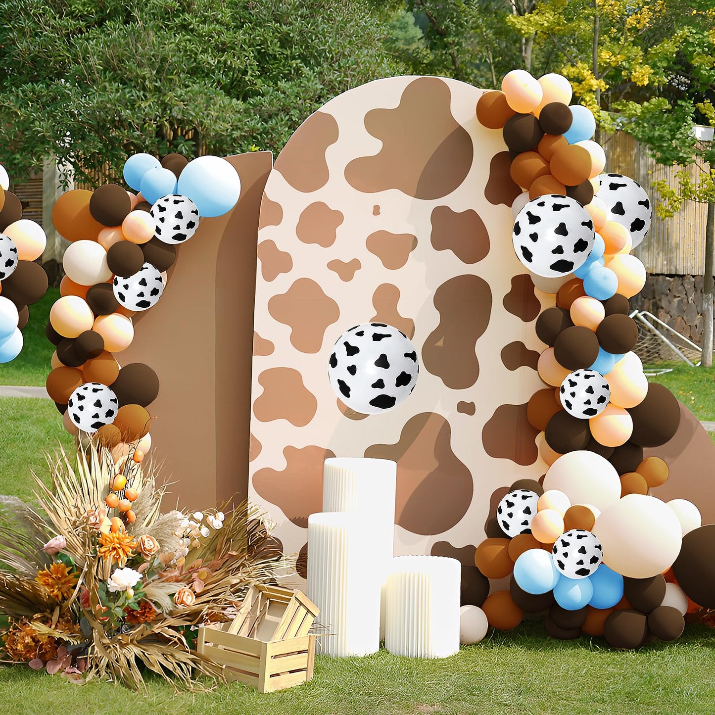 150 Pieces Cow Balloons Garland Arch Kit Cowgirl Cowboy Blue Balloons White Brown Cow Print Farm Animal Balloons For Baby Shower